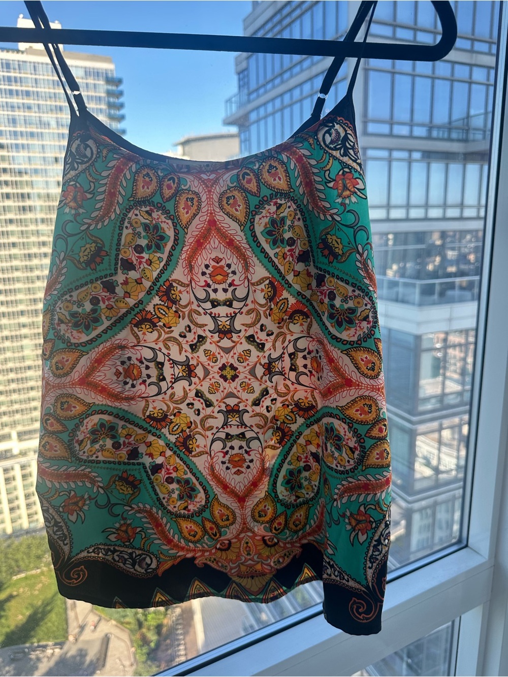 Veronica M Teal Paisley-Print Slip Mini Skirt with Multicolor Motifs